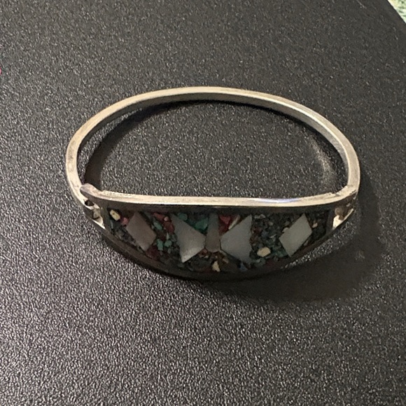 Silver and Multicolor Inlay Bangle - Picture 1 of 7